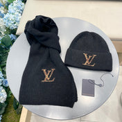 SET CLASSIC SCARF AND HAT IN BLACK WOOL 414785