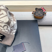 KNITTED BEANIE HAT IN BROWN MIX BEIGE WOOL AND RABBIT FUR 426244