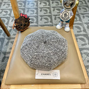 BERET HAT IN BLACK MIX WHITE WOOL TWEED 430011