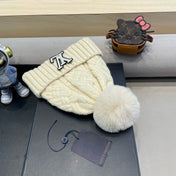 KNITTED BEANIE HAT IN BEIGE WOOL AND LAMB FUR 430045