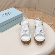 PRA WEDGE PLATFORM SANDALS WHITE CALFSKIN