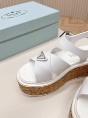 PRA WEDGE PLATFORM SANDALS WHITE CALFSKIN