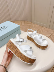 PRA WEDGE PLATFORM SANDALS WHITE CALFSKIN