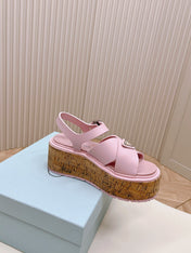 PRA WEDGE PLATFORM SANDALS PASTEL PINK CALFSKIN
