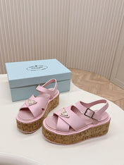PRA WEDGE PLATFORM SANDALS PASTEL PINK CALFSKIN