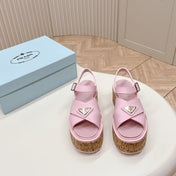PRA WEDGE PLATFORM SANDALS PASTEL PINK CALFSKIN