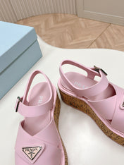 PRA WEDGE PLATFORM SANDALS PASTEL PINK CALFSKIN