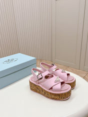 PRA WEDGE PLATFORM SANDALS PASTEL PINK CALFSKIN