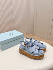 PRA WEDGE PLATFORM SANDALS SAPPHIRE CALFSKIN