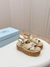 PRA WEDGE PLATFORM SANDALS BEIGE CALFSKIN