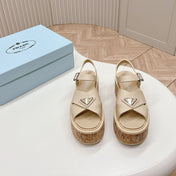 PRA WEDGE PLATFORM SANDALS BEIGE CALFSKIN