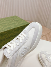 SNEAKER WITH INTERLOCKING G IN WHITE SUEDE AND MESH