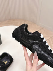 PRADA 26S CLASSIC SNEAKERS IN BLACK SUEDE AND MESH