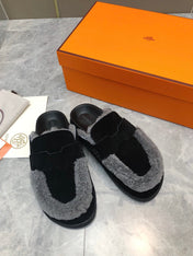 GO MULE IN BLACK SUEDE ATTACH LIGHT GRAY FLEECE