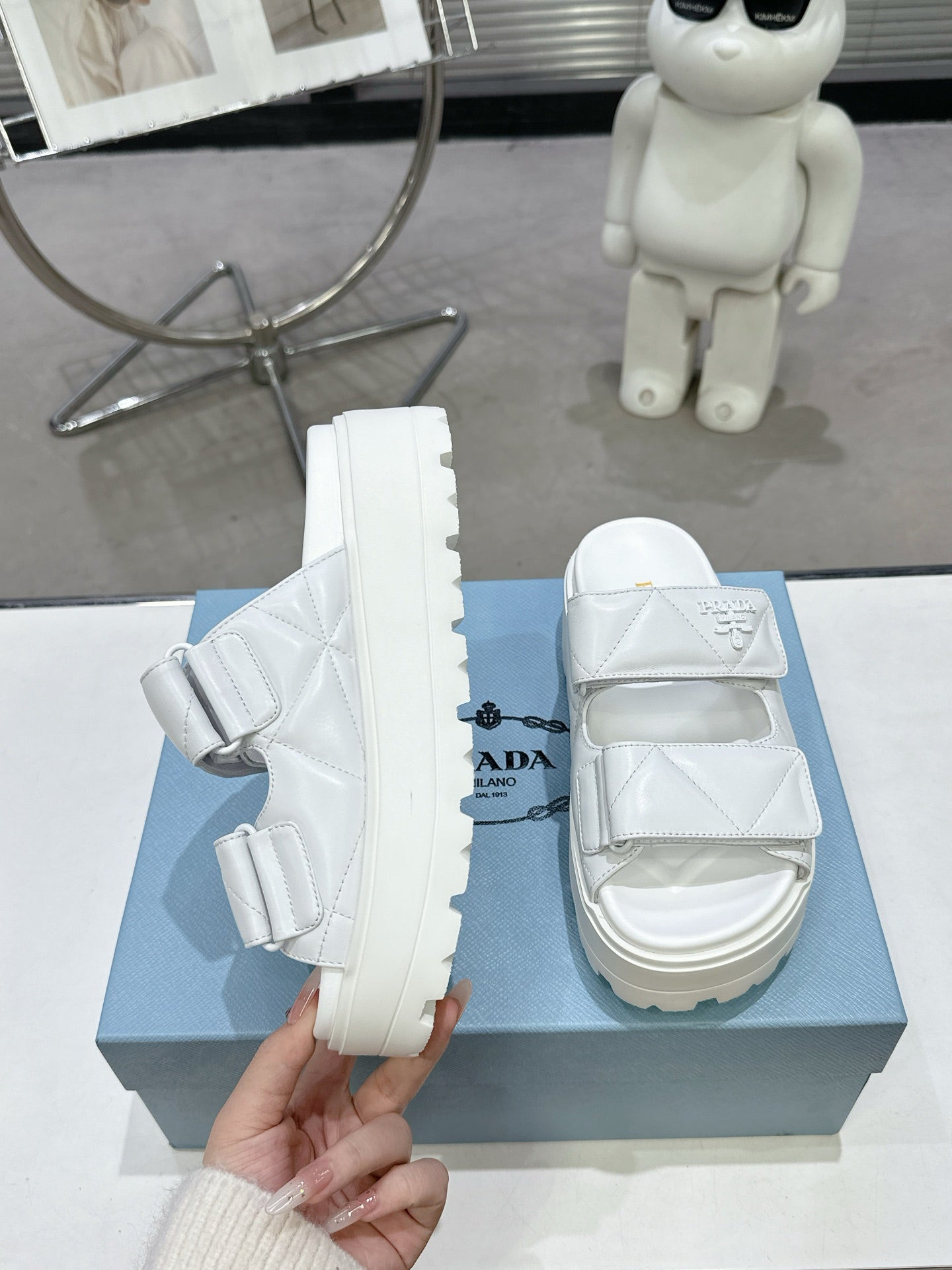 PRA STRAP SANDALS 55MM IN WHITE CALFSKIN