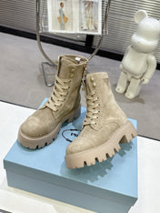 PRADA 25S WARRIOR BOOTS IN BEIGE SUEDE