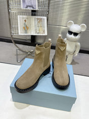 PRADA 25S RETRO PLATFORM MARTIN BOOTS IN BEIGE SUEDE