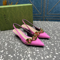 WOMEN'S SLINGBACK 45MM IN FUSCIA PINK CALFSKIN WITH GOLD HARDWARE