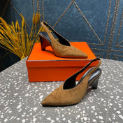 HIGH SLINGBACKS 7 CM IN CIDER BROWN SUEDE