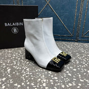 BALMAIN 26S BOOTS 65 MM IN WHITE AND BLACK CALFSKIN