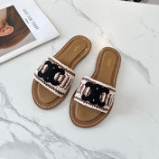 LYMPIA MULE WHITE MIX BROWN RAFFIA BLACK LOGO