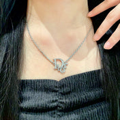 CD 26S CRYSTAL DIOR LOGO PENDANT NECKLACE IN SILVER METAL 631900