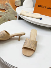 HIGH MULE IN CAMEL BEIGE LAMBSKIN WITH RHINSTONES 55 MM