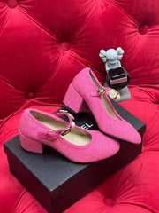 HIGH MARY JANE SHOES HOT PINK WOOL TWEED