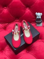 HIGH MARY JANE SHOES CHERRY RED WOOL TWEED