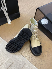 ANKLE BOOTS IN PEARL GRAY MIX BLACK CALFSKIN