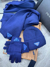 THREE-PIECES SET IN NAVY BLUE WOOL AND ACRYLIC 406557