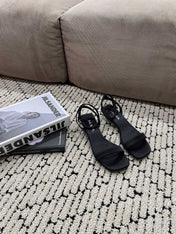 PRA TRIANGLE HEEL SATIN SANDALS BLACK