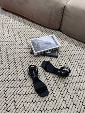 PRA TRIANGLE HEEL SATIN SANDALS BLACK