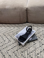 PRA TRIANGLE HEEL SATIN SANDALS BLACK