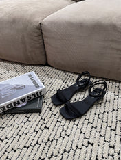 PRA TRIANGLE HEEL SATIN SANDALS BLACK