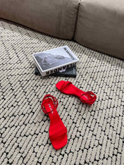 PRA TRIANGLE HEEL SATIN SANDALS CRIMSON