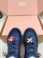 MIUMIU 26S CHARM SNEAKERS IN NAVY BLUE MESH AND SUEDE