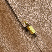 HERMES 25S PICOTIN LOCK 22 IN BURNT CARAMEL CALFSKIN GOLD HARDWARE