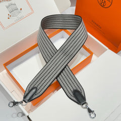25S HERMES BAG STRAP GRAY AND BLACK PATTERN 85 IN CANVAS SILVER HARDWARE