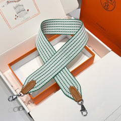 25S HERMES BAG STRAP WHITE AND DEEP SEA GREEN 85 IN CANVAS SILVER HARDWARE
