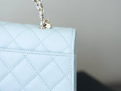 CHANEL 25S KELLY IN PASTEL BLUE LAMBSKIN WITH SILVER HARDWARE