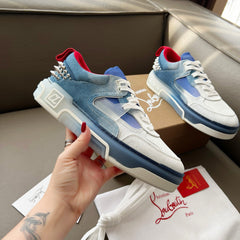 ASTROLOUBI SNEAKER IN BLUE AND WHITE DENIM SILVER SPIKES