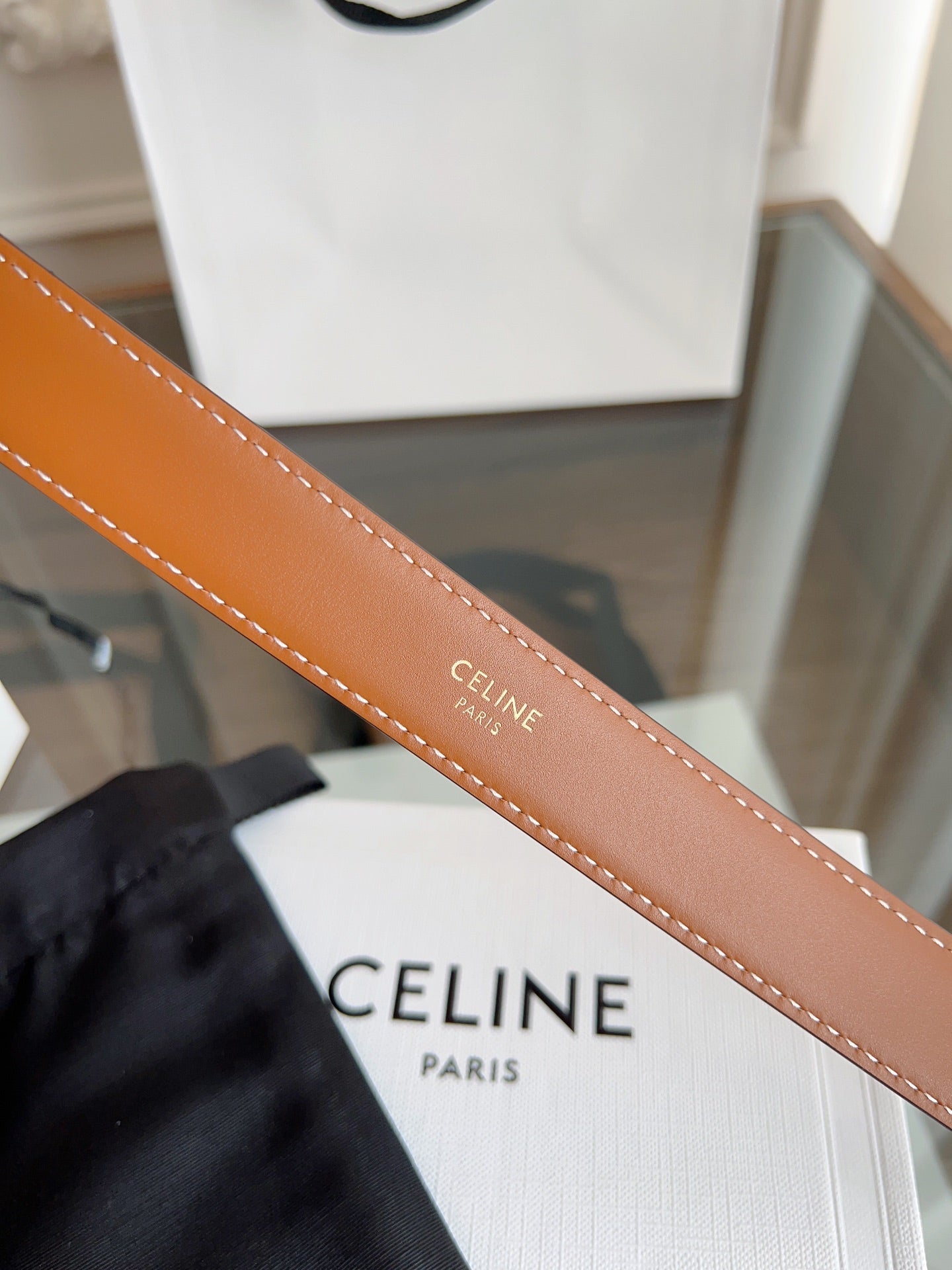 TRIOMPHE BELT 24MM IN BRONZE BROWN CALFSKIN WITH GOLD BUCKLE