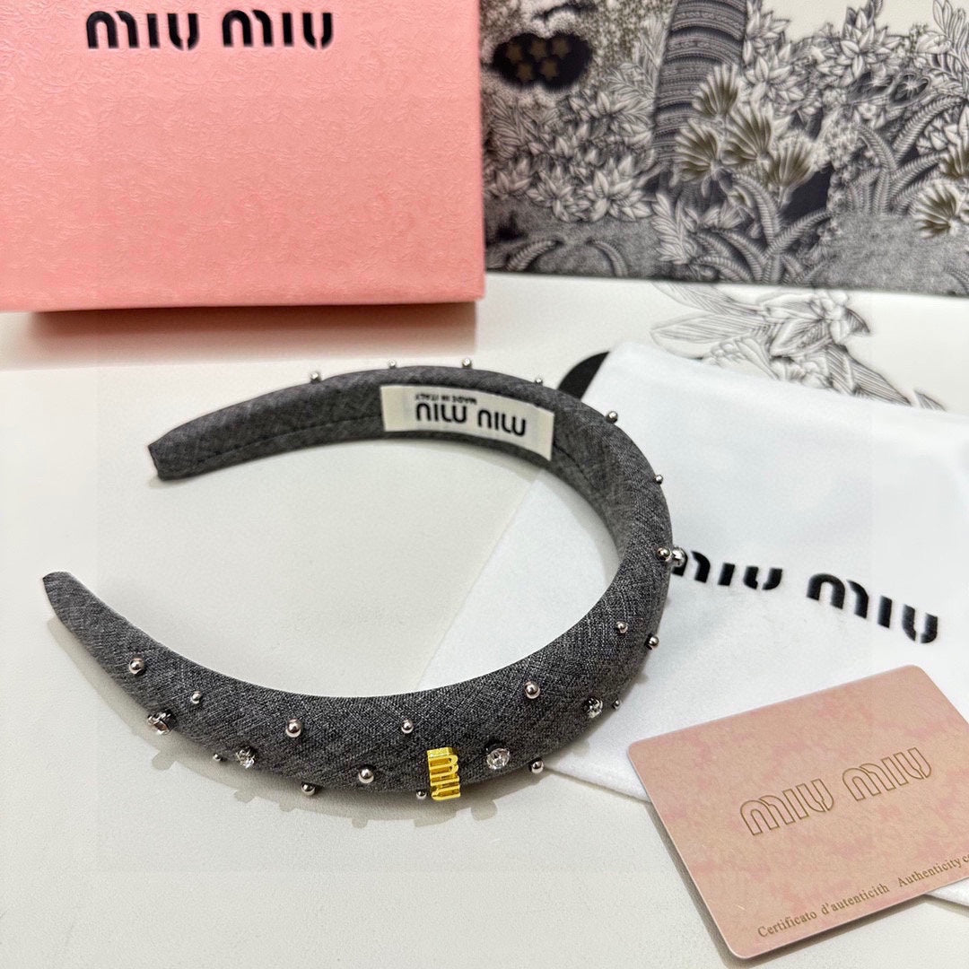THICK HEADBAND IN GRAY FABRIC ATTACHED RHINESTONES 338951