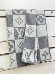 CHECKMATE BLANKET 180 CM IN WHITE MIX LIGHT GRAY WOOL AND CASHMERE 403904