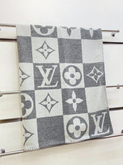 CHECKMATE BLANKET 180 CM IN WHITE MIX LIGHT GRAY WOOL AND CASHMERE 403904