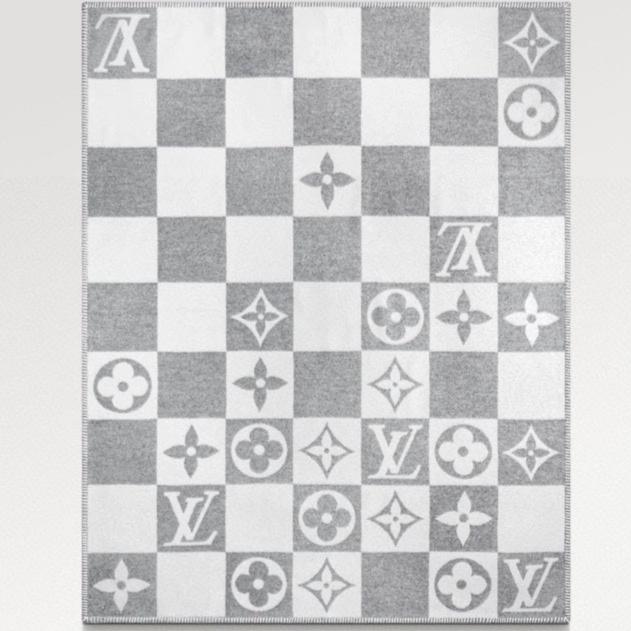 CHECKMATE BLANKET 180 CM IN WHITE MIX LIGHT GRAY WOOL AND CASHMERE 403904