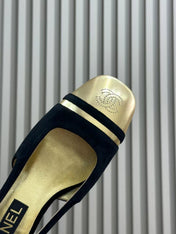 SLINGBACKS IN BLACK SUEDE AND GOLDEN LAMBSKIN