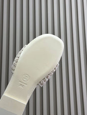 CC WOVEN SLIPPERS WHITE COWHIDE SOLE