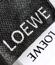 LOEWE 25S WE FONT TOTE BAG 24 IN BLACK RAFFIA FIBER